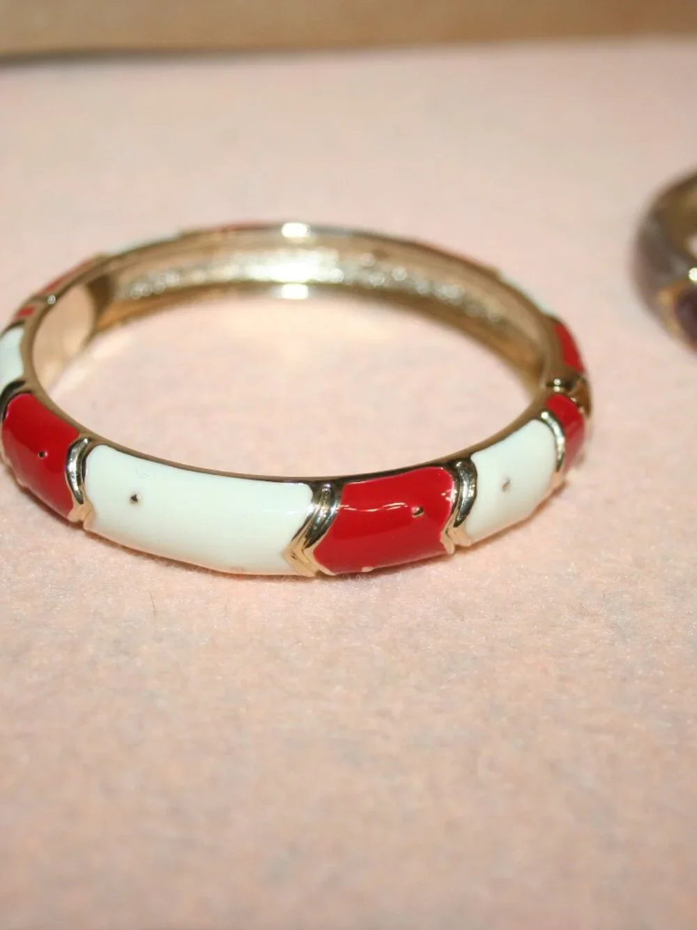 Vintage JTF Hinged Bangle Bamboo Bracelet Enamel Rhinestone COSTUMN - LOT#1